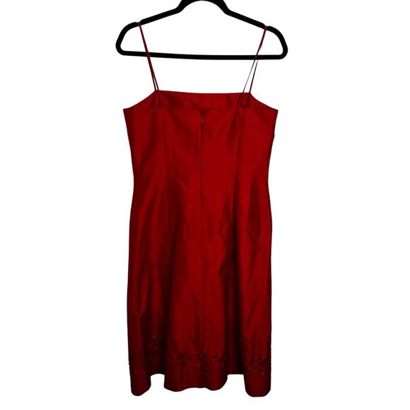 Ann Taylor Red 100% Silk Dress Size 8 Sleeveless Romantic Beaded 90s Midi Sheen - Picture 1 of 8